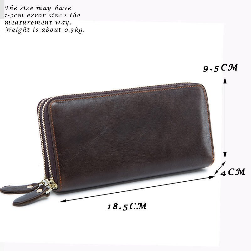 Men's Double Zipper Wallet Long First Layer Cowhide Large - capacity Handbag - Zambeel